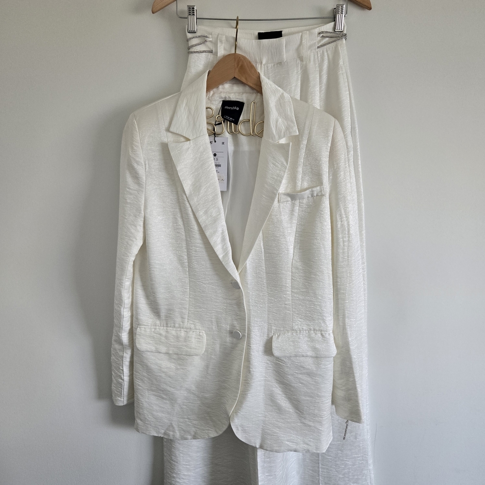 Bershka White Blazer and Pants Set With Sparkling Details